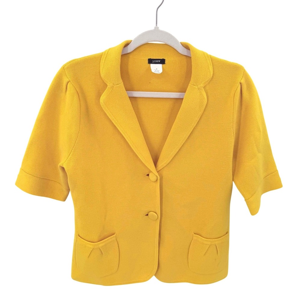 J.Crew Womens Mustard Yellow 100% Cotton Short Sleeve Knit Blazer Cardigan Size